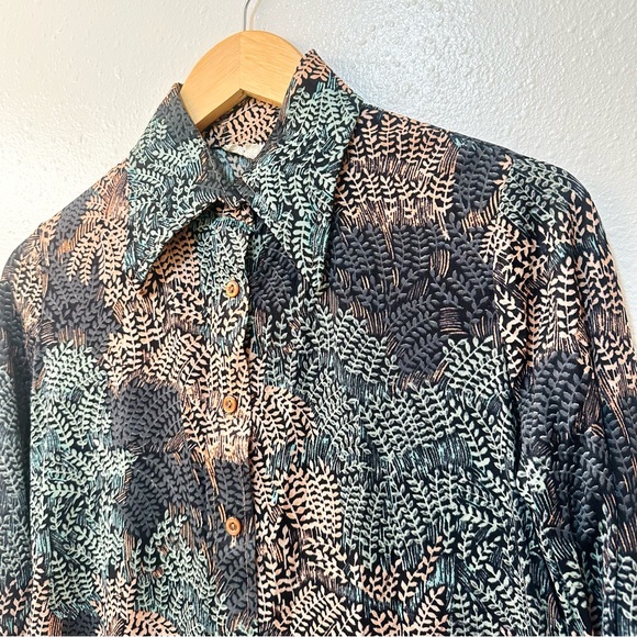 Rare Vintage 70s Disco Era Novelty Pattern Organic Fern Print Button Front Shirt - Picture 5 of 8